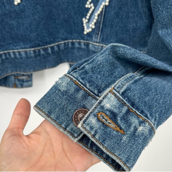Sandro Pearl Lightning Bolt Cropped Denim Crop Jean Jacket - Picture 5 of 13